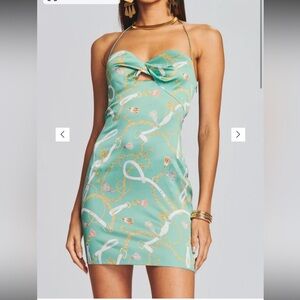 NWT Seroya Farah Silk Elegant Strapless Dress with Gold Chain Print